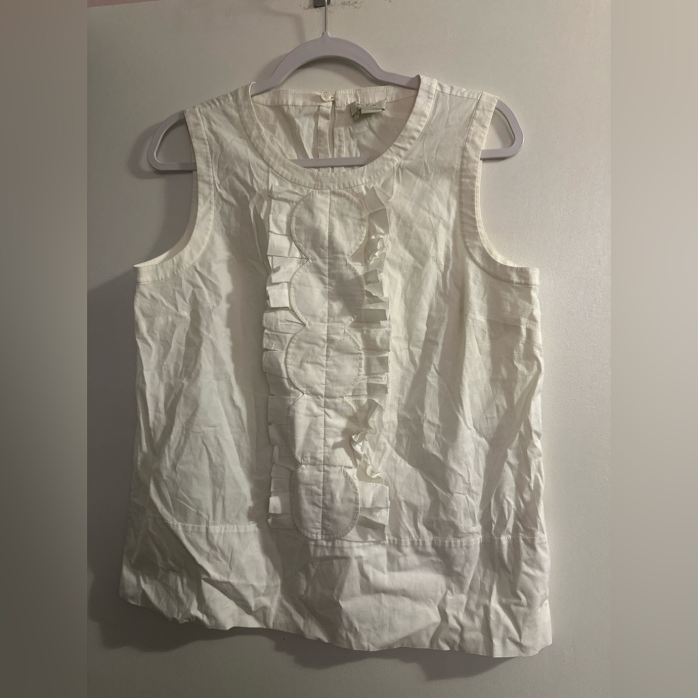 Kate Spade New York Ivory Sleeveless Blouse Ruffle Front Cotton Top 10